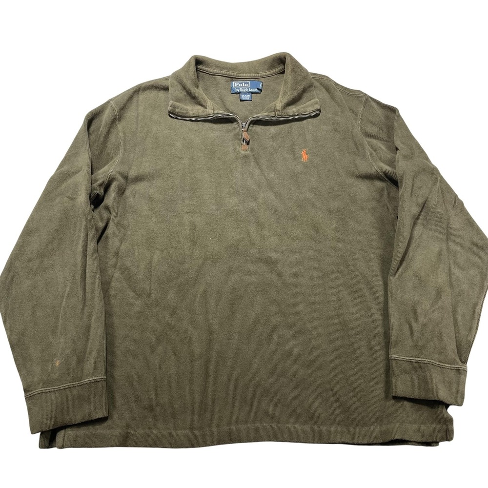 Polo By Ralph Lauren Sweater Mens XL Green Cotton 1/4 Zip Mock Neck Pullover
